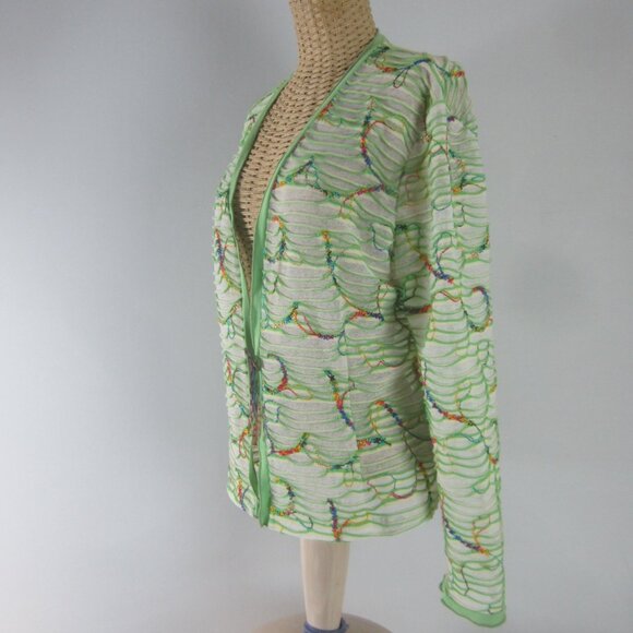 Canvasbacks Womens Large Green Multicolor Stripe Embroidered Knit Cardigan Boho - Picture 2 of 14